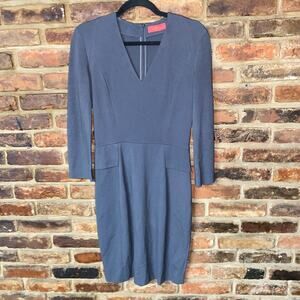 LaVia 18 Gray Italian Long Sleeve Sheath V-Neck Dress Women's Size 40 US 6